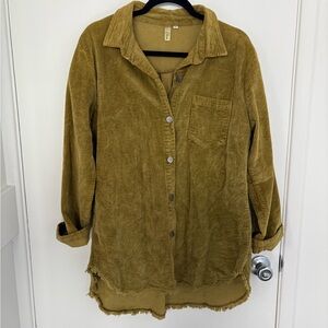 Olive Corduroy Shacket with Fringe end